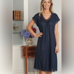 SCHWEITZER Pima Cotton Museeta Luxury Navy Blue, Nightgown Size Large